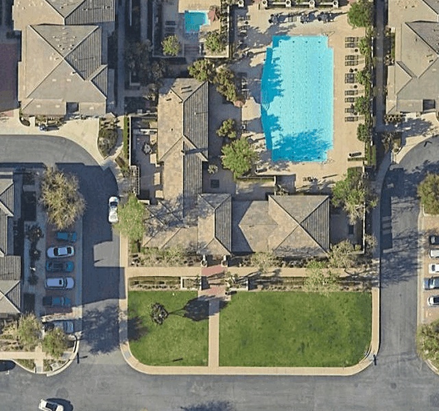 Aerial satellite view of a residential neighborhood — Sun Pilot AI solar analysis coverage area